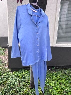 Y2K Vntg Victoria's Secret Light Blue Satin Pajama Set S 2001 Soft Silky 2 Piece